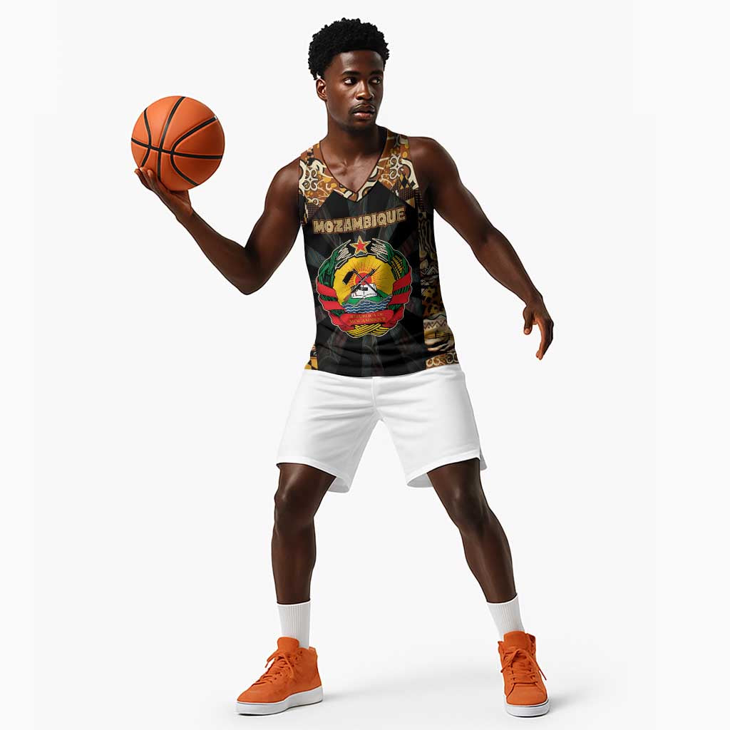 Mozambique Basketball Jersey Black Brown Tribal Design - African Pride