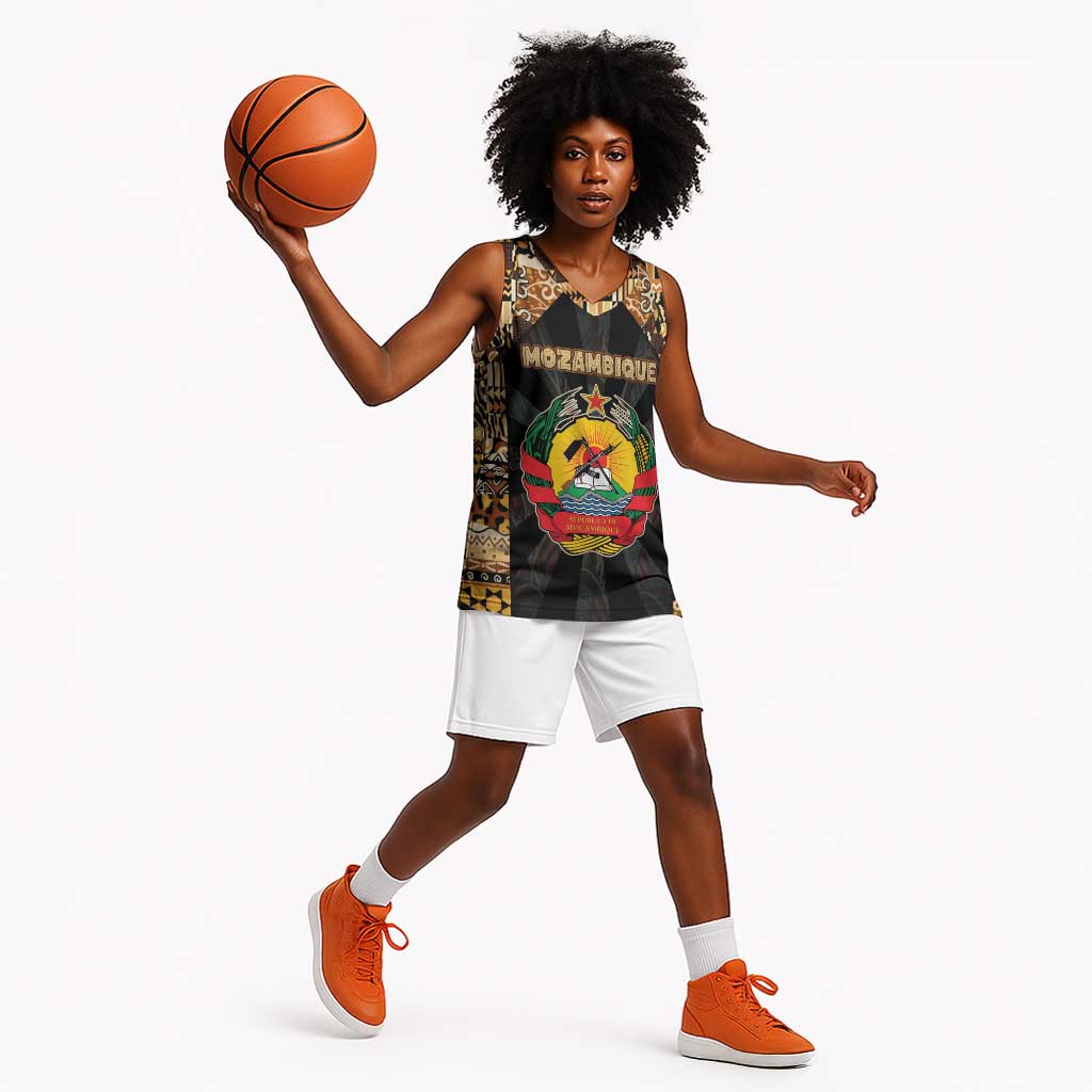Mozambique Basketball Jersey Black Brown Tribal Design - African Pride