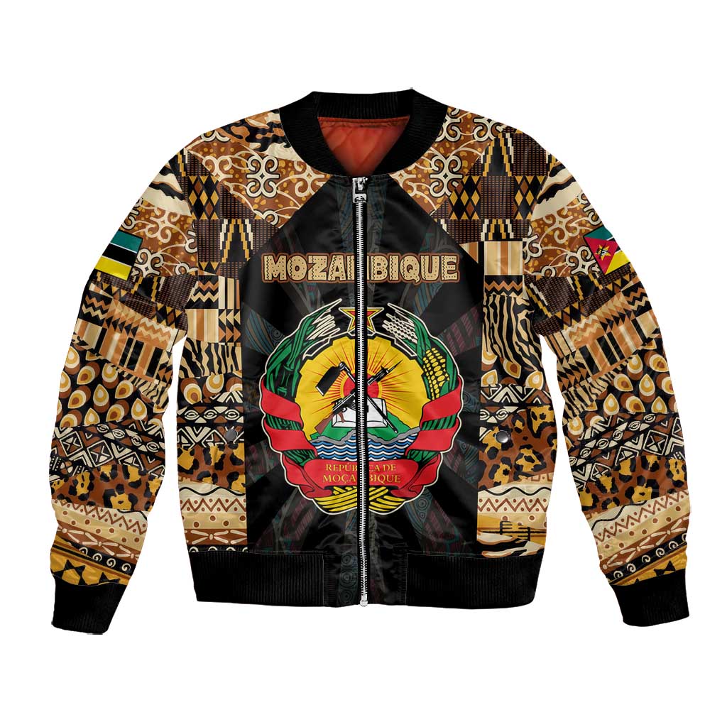Mozambique Bomber Jacket Black Brown Tribal Design - African Pride