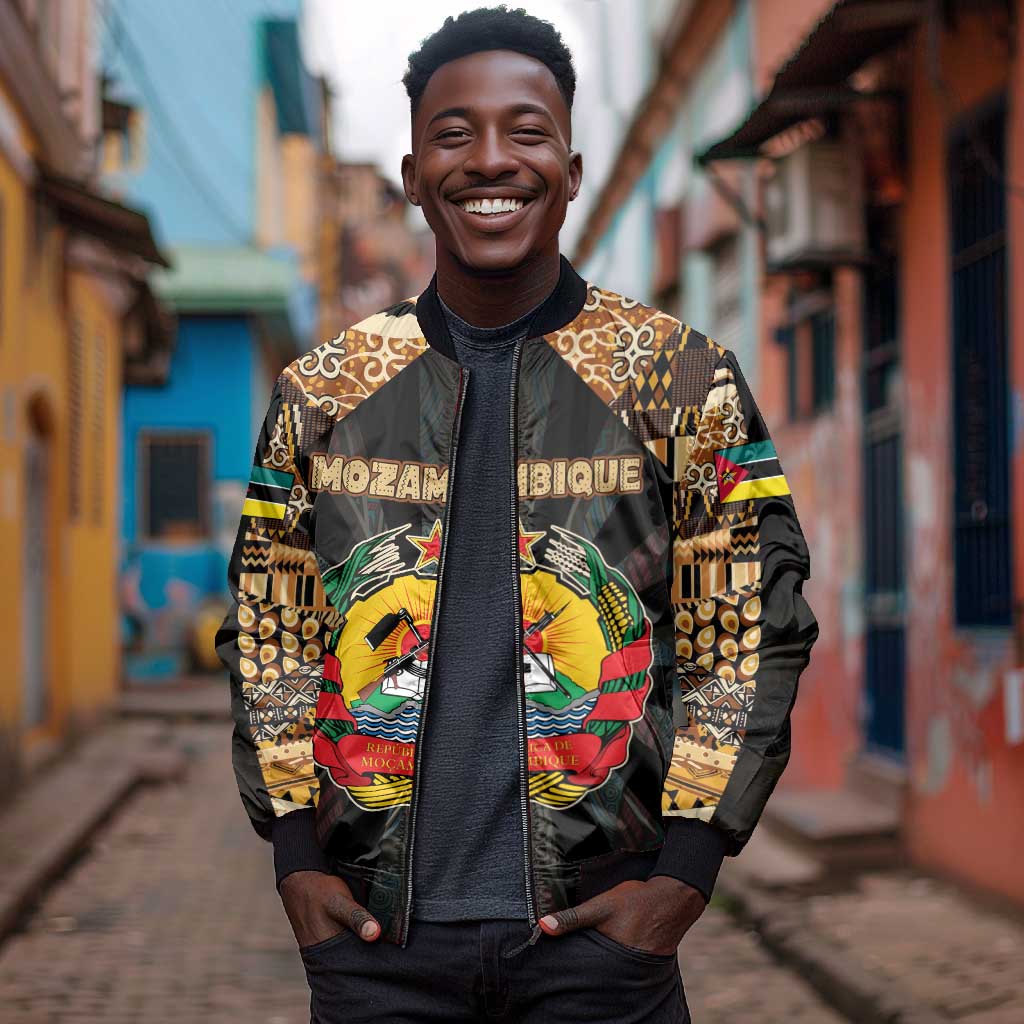 Mozambique Bomber Jacket Black Brown Tribal Design - African Pride