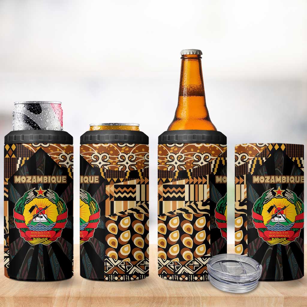 Mozambique 4 in 1 Can Cooler Tumbler Black Brown Tribal Design - African Pride