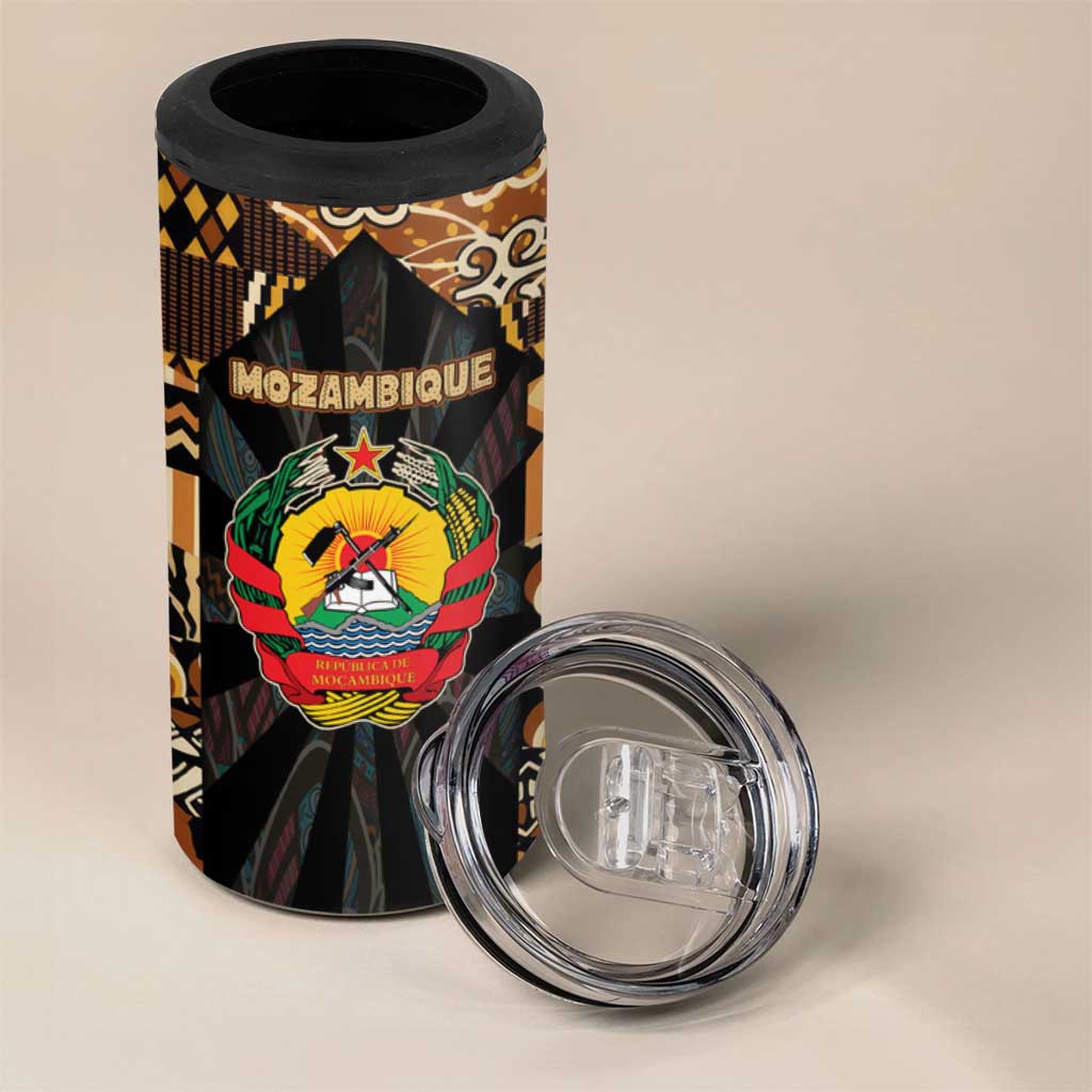 Mozambique 4 in 1 Can Cooler Tumbler Black Brown Tribal Design - African Pride
