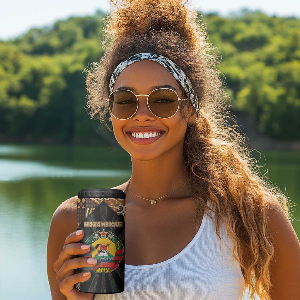 Mozambique 4 in 1 Can Cooler Tumbler Black Brown Tribal Design - African Pride