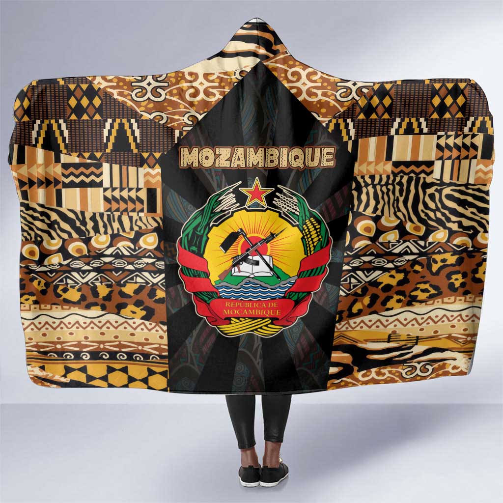 Mozambique Hooded Blanket Black Brown Tribal Design - African Pride
