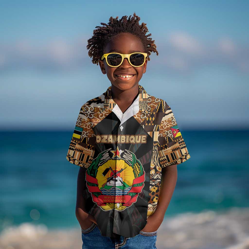 Mozambique Kid Hawaiian Shirt Black Brown Tribal Design - African Pride