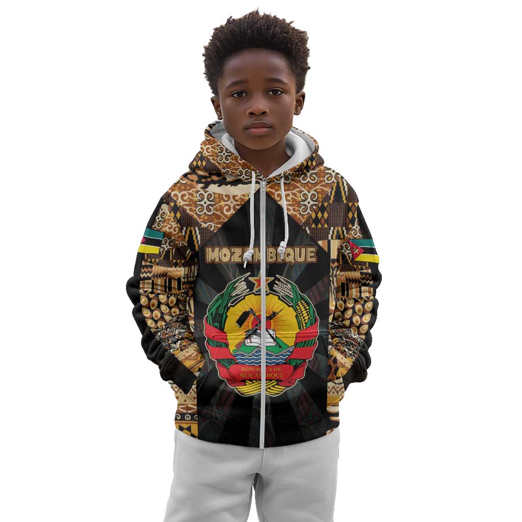 Mozambique Kid Hoodie Black Brown Tribal Design - African Pride