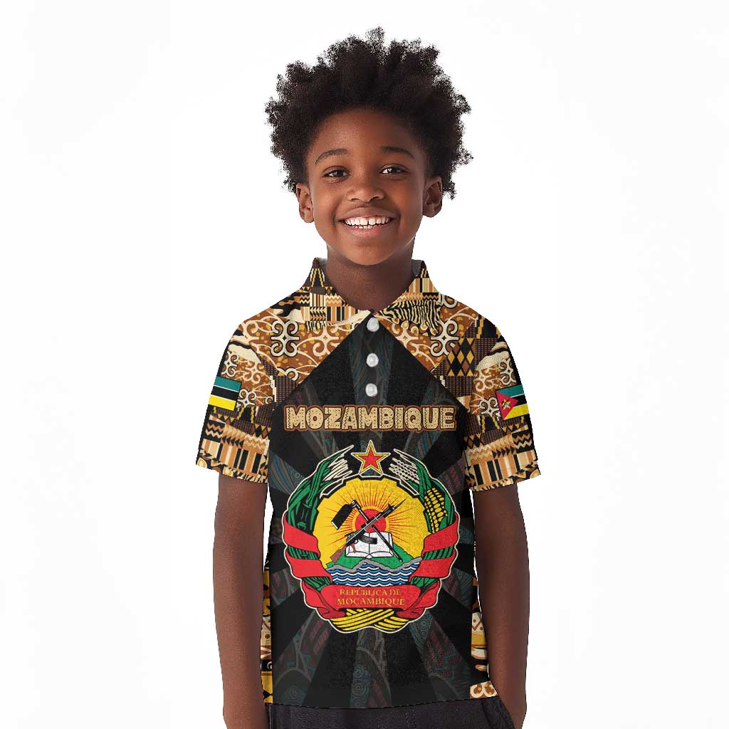 Mozambique Kid Polo Shirt Black Brown Tribal Design - African Pride