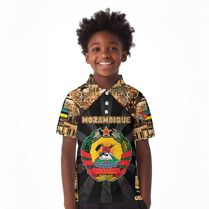 Mozambique Kid Polo Shirt Black Brown Tribal Design - African Pride
