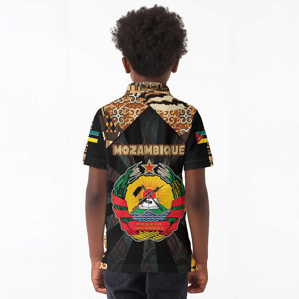 Mozambique Kid Polo Shirt Black Brown Tribal Design - African Pride