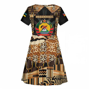 Mozambique Kid Short Sleeve Dress Black Brown Tribal Design - African Pride