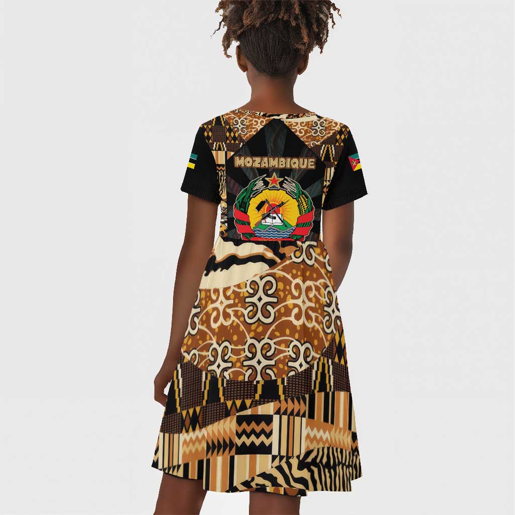 Mozambique Kid Short Sleeve Dress Black Brown Tribal Design - African Pride