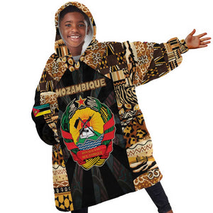 Mozambique Kid Wearable Blanket Hoodie Black Brown Tribal Design - African Pride