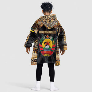 Mozambique Kid Wearable Blanket Hoodie Black Brown Tribal Design - African Pride