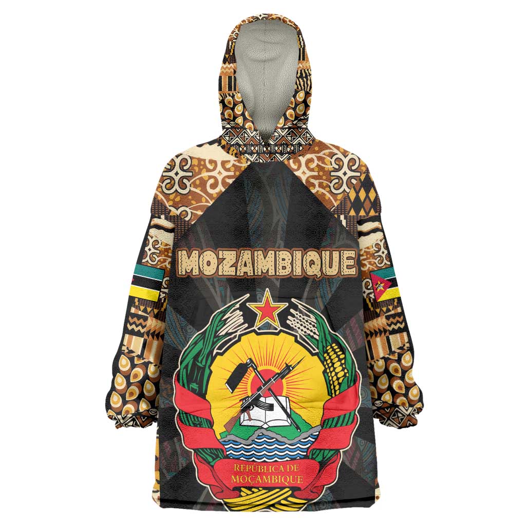 Mozambique Kid Wearable Blanket Hoodie Black Brown Tribal Design - African Pride