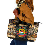 Mozambique Leather Tote Bag Black Brown Tribal Design - African Pride