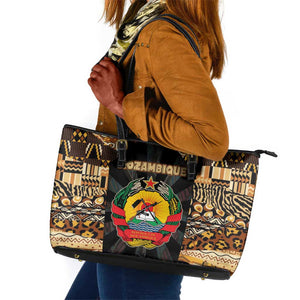 Mozambique Leather Tote Bag Black Brown Tribal Design - African Pride