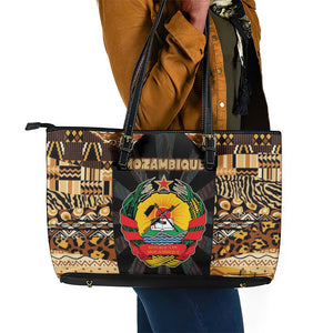 Mozambique Leather Tote Bag Black Brown Tribal Design - African Pride