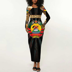 Mozambique Long Sleeve Bodycon Dress Black Brown Tribal Design - African Pride