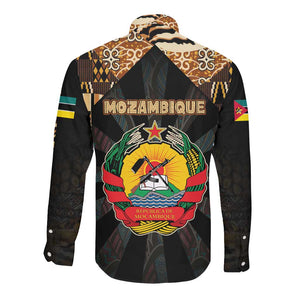 Mozambique Long Sleeve Button Shirt Black Brown Tribal Design - African Pride