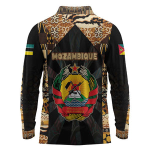 Mozambique Long Sleeve Polo Shirt Black Brown Tribal Design - African Pride