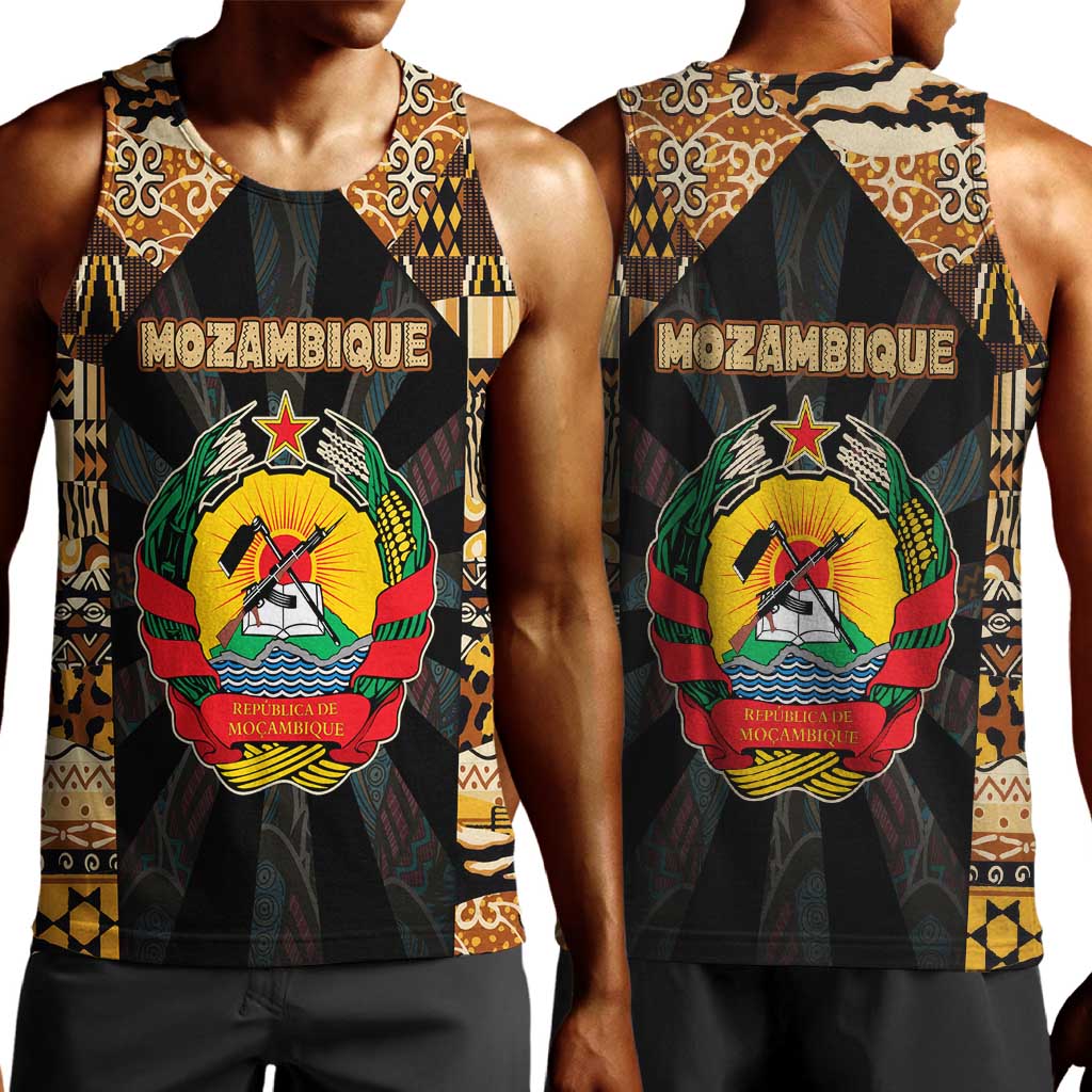 Mozambique Men Tank Top Black Brown Tribal Design - African Pride