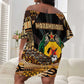 Mozambique Off Shoulder Short Dress Black Brown Tribal Design - African Pride