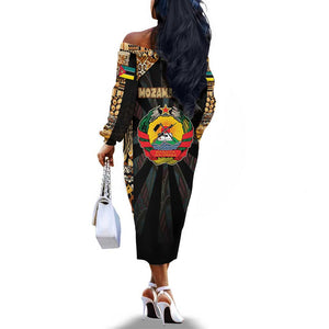 Mozambique Off The Shoulder Long Sleeve Dress Black Brown Tribal Design - African Pride