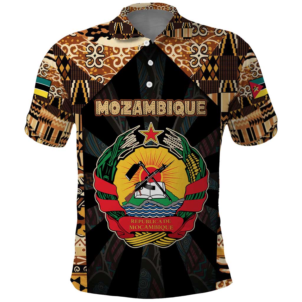Mozambique Polo Shirt Black Brown Tribal Design - African Pride