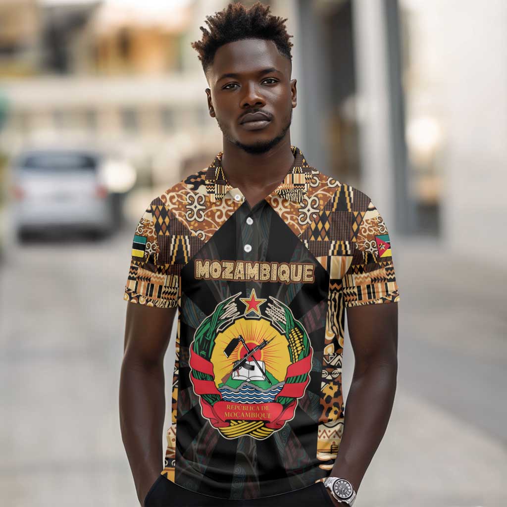 Mozambique Polo Shirt Black Brown Tribal Design - African Pride