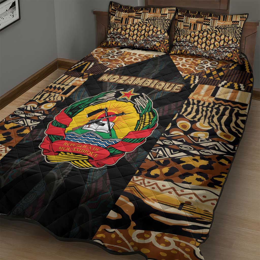 Mozambique Quilt Bed Set Black Brown Tribal Design - African Pride