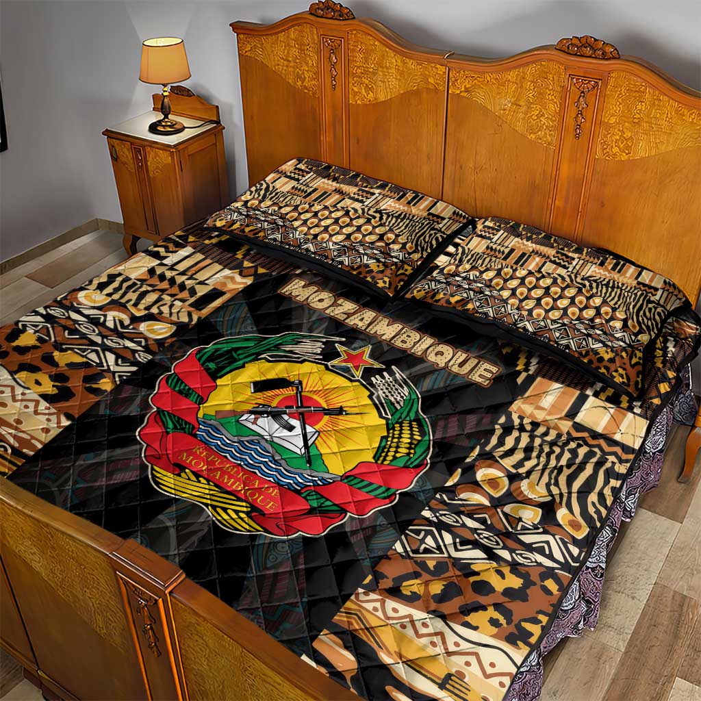 Mozambique Quilt Bed Set Black Brown Tribal Design - African Pride