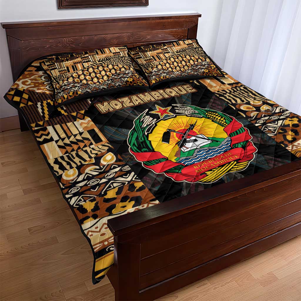 Mozambique Quilt Bed Set Black Brown Tribal Design - African Pride