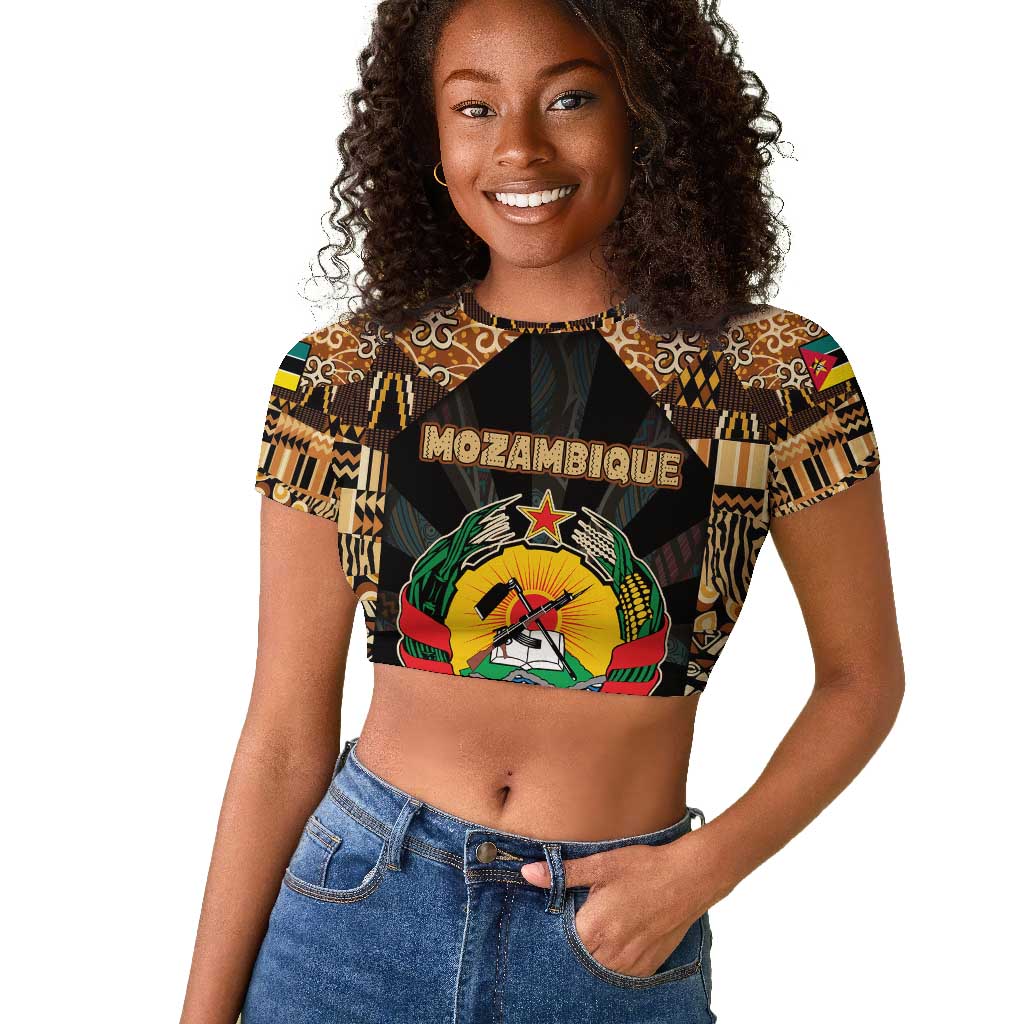 Mozambique Raglan Cropped T shirt Black Brown Tribal Design - African Pride