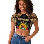 Mozambique Raglan Cropped T shirt Black Brown Tribal Design - African Pride