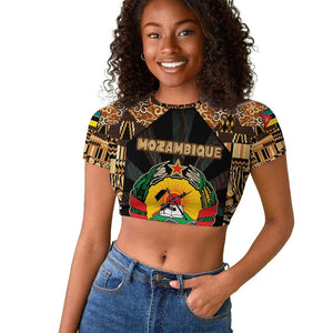 Mozambique Raglan Cropped T shirt Black Brown Tribal Design - African Pride