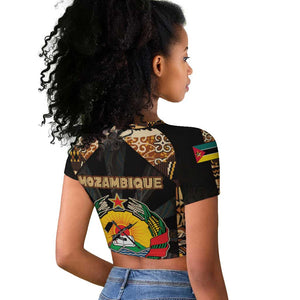 Mozambique Raglan Cropped T shirt Black Brown Tribal Design - African Pride