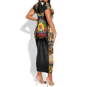 Mozambique Short Sleeve Bodycon Dress Black Brown Tribal Design - African Pride