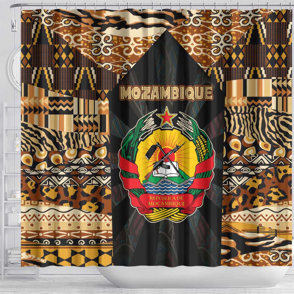 Mozambique Shower Curtain Black Brown Tribal Design - African Pride