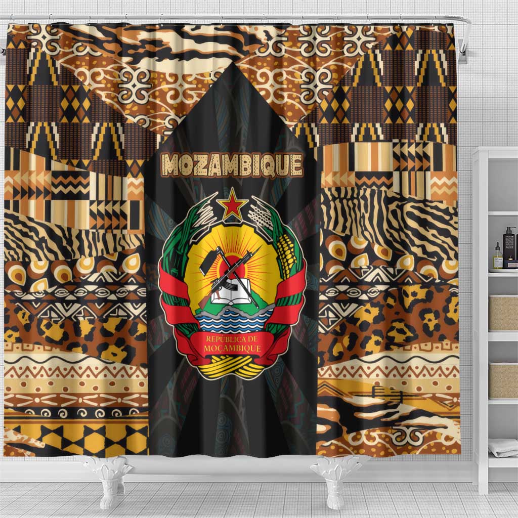 Mozambique Shower Curtain Black Brown Tribal Design - African Pride
