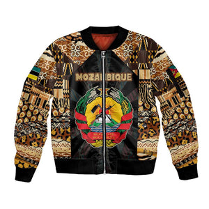 Mozambique Sleeve Zip Bomber Jacket Black Brown Tribal Design - African Pride