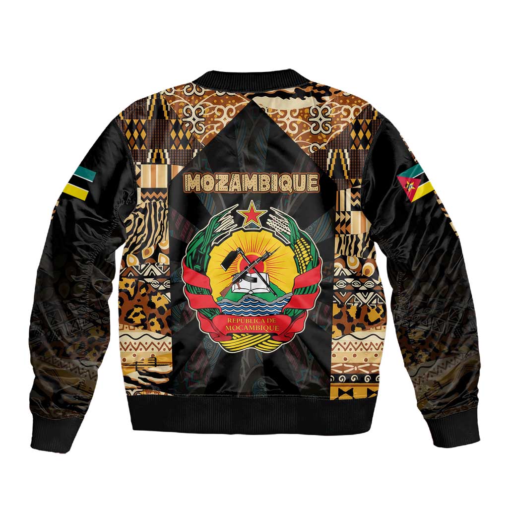 Mozambique Sleeve Zip Bomber Jacket Black Brown Tribal Design - African Pride
