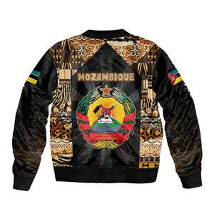 Mozambique Sleeve Zip Bomber Jacket Black Brown Tribal Design - African Pride
