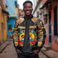 Mozambique Sleeve Zip Bomber Jacket Black Brown Tribal Design - African Pride