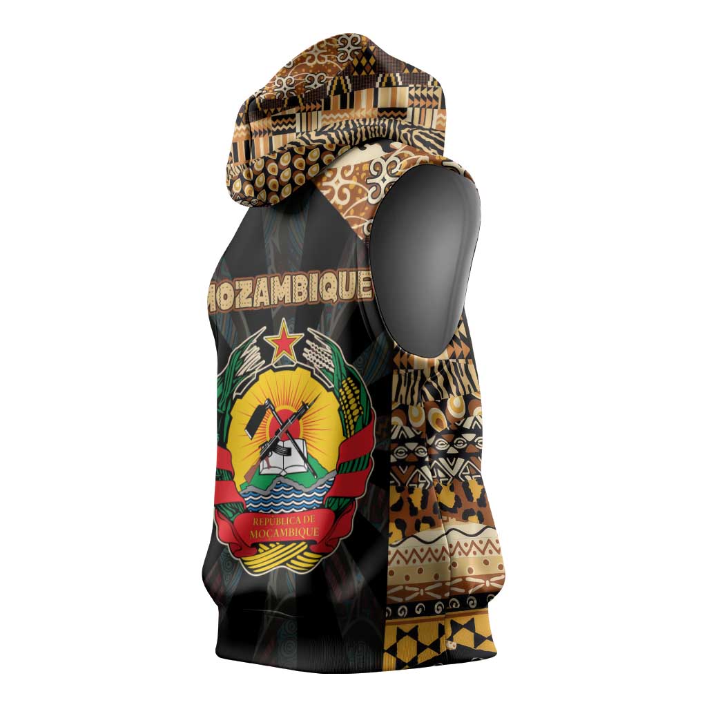 Mozambique Sleeveless Hoodie Black Brown Tribal Design - African Pride