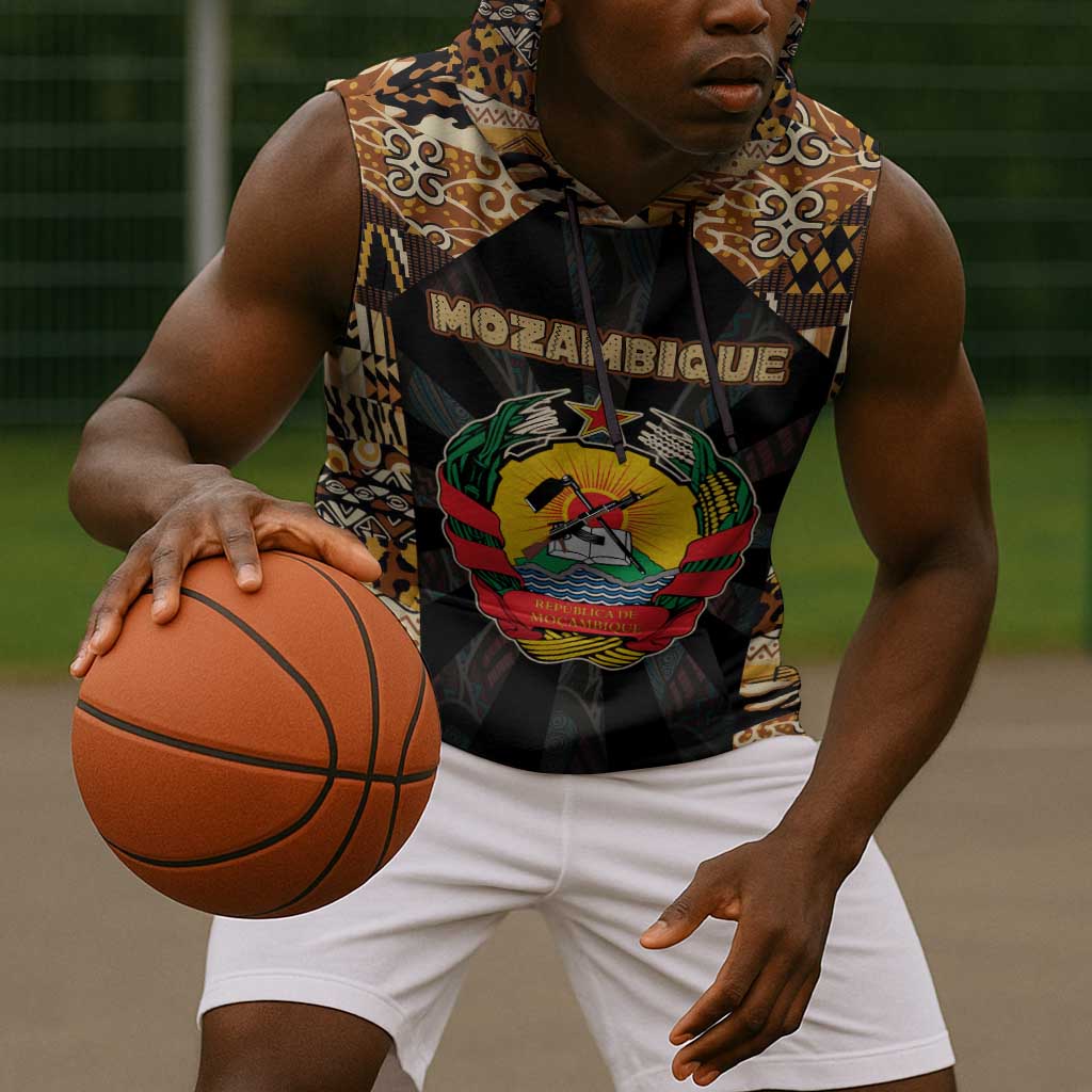 Mozambique Sleeveless Hoodie Black Brown Tribal Design - African Pride