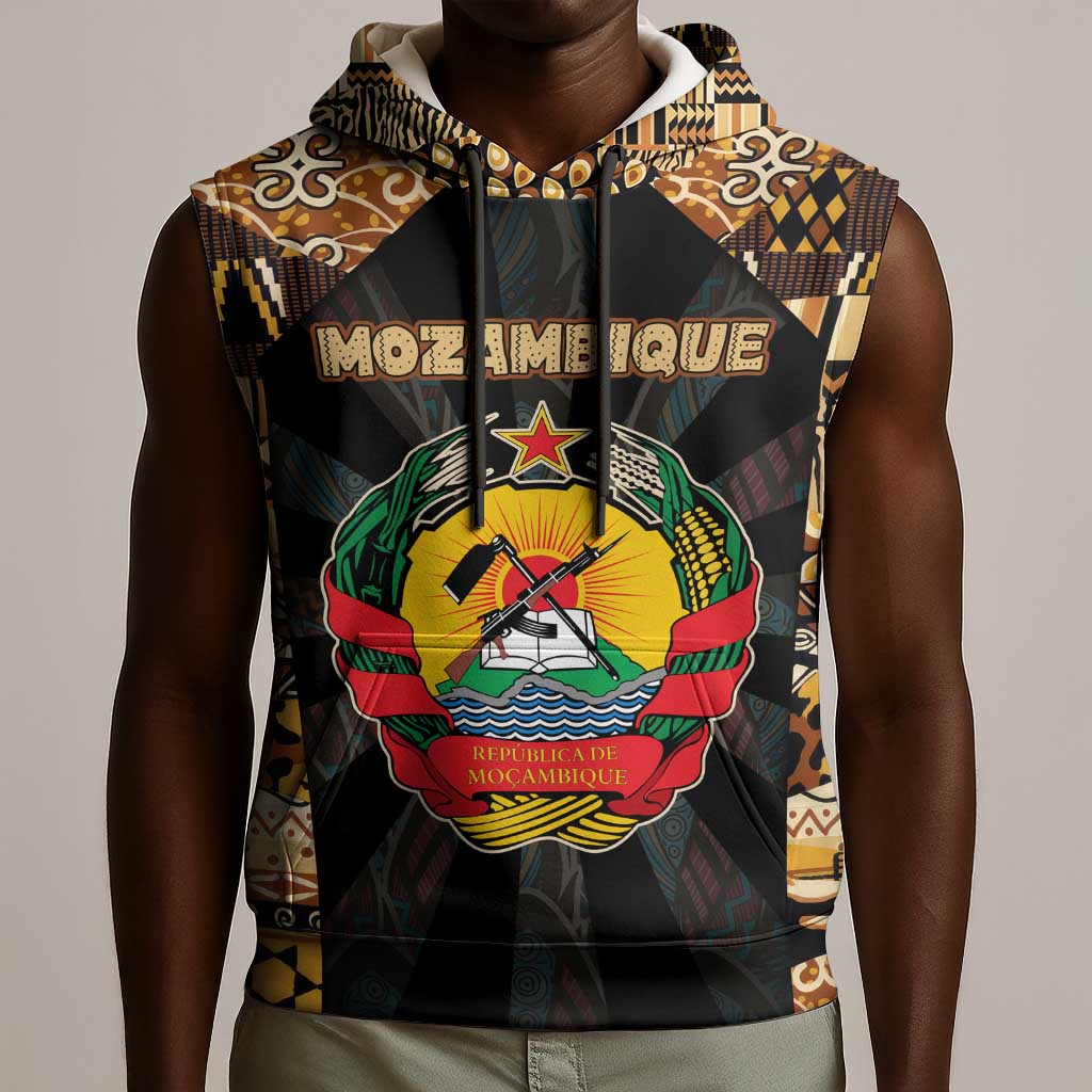 Mozambique Sleeveless Hoodie Black Brown Tribal Design - African Pride