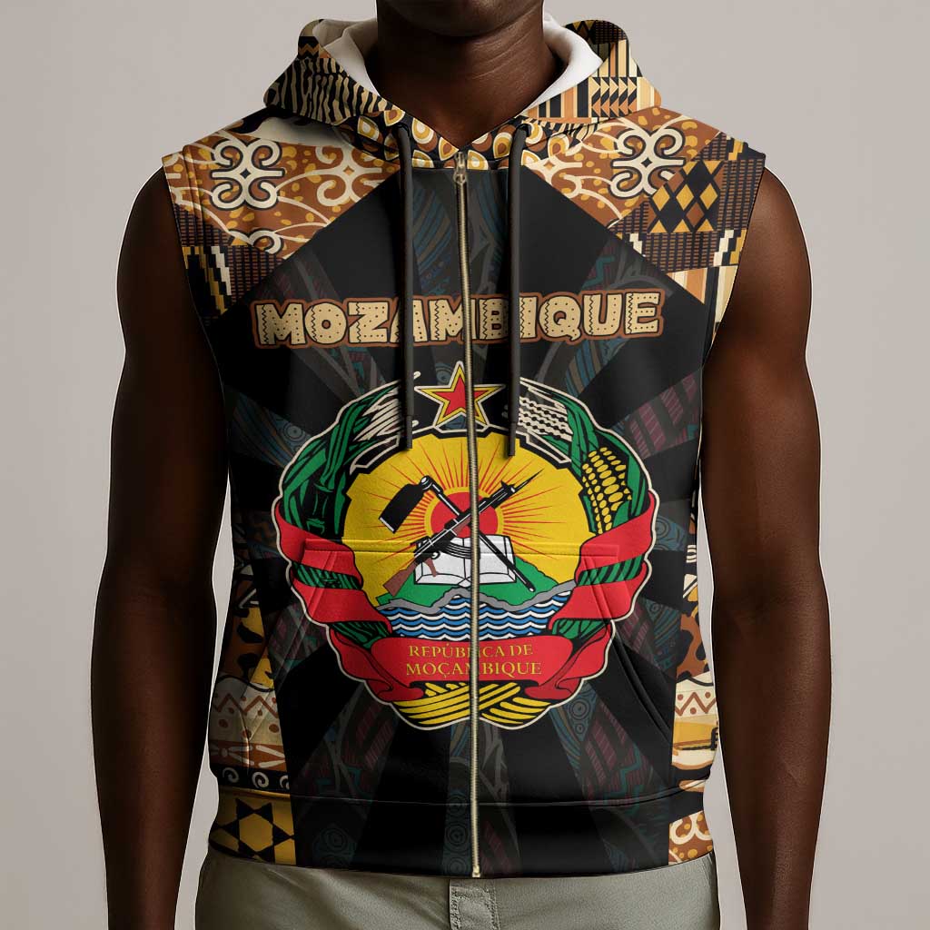 Mozambique Sleeveless Zip Hoodie Black Brown Tribal Design - African Pride