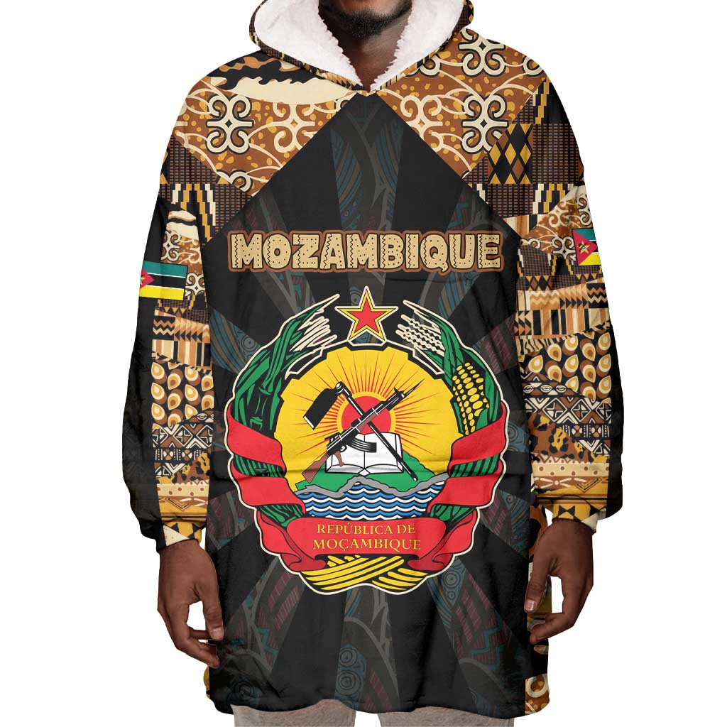 Mozambique Wearable Blanket Hoodie Black Brown Tribal Design - African Pride