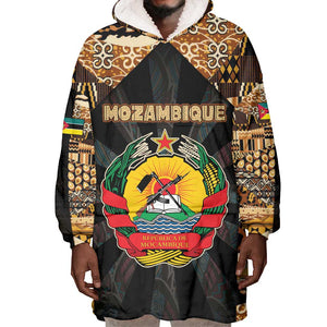 Mozambique Wearable Blanket Hoodie Black Brown Tribal Design - African Pride