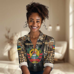 Mozambique Women Casual Shirt Black Brown Tribal Design - African Pride